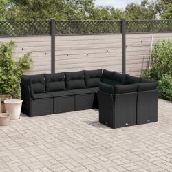 vidaXL 8 részes fekete polyrattan kerti ülőgarnitúra párnákkal (3250424)