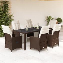 vidaXL 7 részes barna polyrattan kerti bisztrógarnitúra párnákkal (3276919)