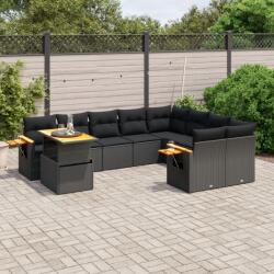 vidaXL 10 részes fekete polyrattan kerti ülőgarnitúra párnákkal (3273680)