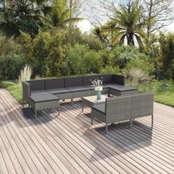 vidaXL 10 részes szürke polyrattan kerti ülőgarnitúra párnákkal (3094554)