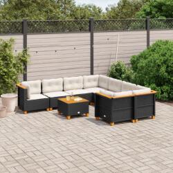 vidaXL 9 részes fekete polyrattan kerti ülőgarnitúra párnákkal (3261773)