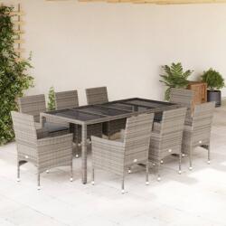 vidaXL 9 részes szürke polyrattan/üveg kerti étkezőgarnitúra párnával (3278560)