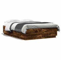 vidaXL füstös tölgy színű szerelt fa ágykeret LED-del 140x200 cm (3209615)