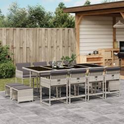 vidaXL 13 részes szürke polyrattan kerti étkezőgarnitúra párnákkal (3278110)