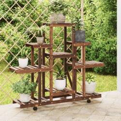vidaXL tömör fenyőfa virágtartó állvány kerekekkel 110 x 25 x 101 cm (362851) - vidaxl