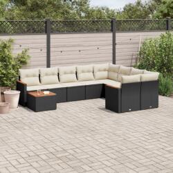 vidaXL 10 részes fekete polyrattan kerti ülőgarnitúra párnákkal (3226315)