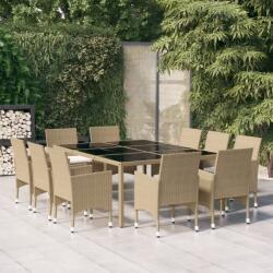 vidaXL 11 részes bézs kerti polyrattan étkezőgarnitúra (3058564)