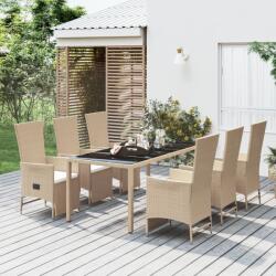 vidaXL 7 részes bézs polyrattan kerti étkezőgarnitúra párnákkal (3157578)