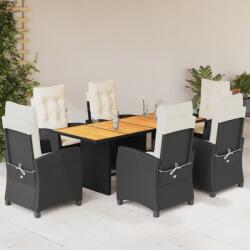 vidaXL 7 részes fekete polyrattan kerti étkezőgarnitúra párnával (3212704)