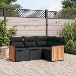 vidaXL 4 részes fekete polyrattan kerti ülőgarnitúra párnákkal (3227609)