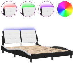 vidaXL fekete és fehér műbőr ágykeret LED-világítással 140 x 200 cm (3214115)