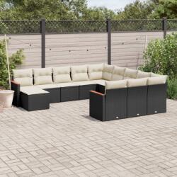 vidaXL 12 részes fekete polyrattan kerti ülőgarnitúra párnákkal (3226581)