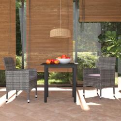 vidaXL 3 részes szürke polyrattan kerti étkezőgarnitúra párnákkal (3094979) - vidaxl