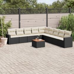 vidaXL 10 részes fekete polyrattan kerti ülőgarnitúra párnákkal (3224166)