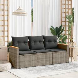 vidaXL 3 részes szürke polyrattan kerti ülőgarnitúra párnákkal (3258161)