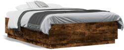 vidaXL füstös tölgy színű szerelt fa ágykeret LED-del 120 x 190 cm (3209657) - vidaxl