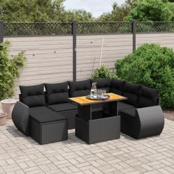vidaXL 8 részes fekete polyrattan kerti ülőgarnitúra párnákkal (3275827)