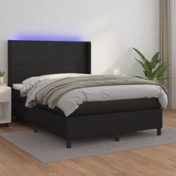 vidaXL fekete műbőr rugós ágy matraccal és LED-del 140x200 cm (3139265)