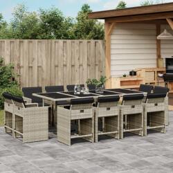vidaXL 13 részes szürke polyrattan kerti étkezőgarnitúra párnákkal (3277990)