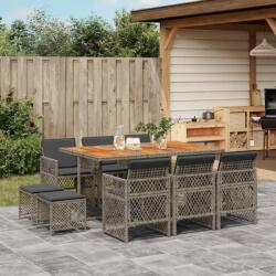 vidaXL 11 részes szürke polyrattan kerti ülőgarnitúra párnákkal (3210794)