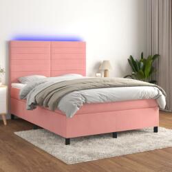 vidaXL rózsaszín bársony rugós és LED-es ágy matraccal 140x190 cm (3136184)