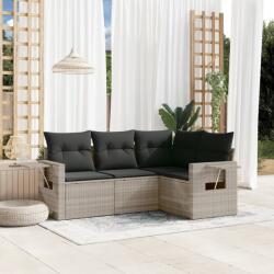 vidaXL 4 részes világosszürke polyrattan kerti ülőgarnitúra párnákkal (3252449)
