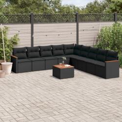 vidaXL 10 részes fekete polyrattan kerti ülőgarnitúra párnákkal (3258464) - vidaxl
