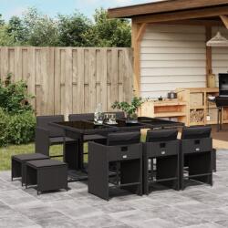 vidaXL 11 részes fekete polyrattan kerti étkezőgarnitúra párnákkal (3277914)