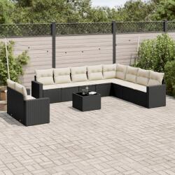 vidaXL 11 részes fekete polyrattan kerti ülőgarnitúra párnákkal (3219166)