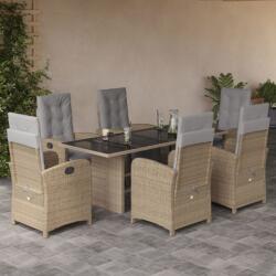 vidaXL 7 részes bézs polyrattan kerti étkezőgarnitúra párnákkal (3212496)
