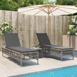 vidaXL 2 db szürke polyrattan napozóágy asztallal (4002748) - vidaxl