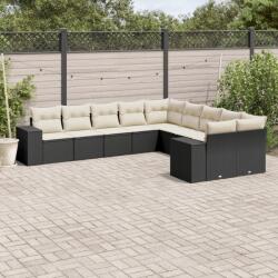 vidaXL 10 részes fekete polyrattan kerti ülőgarnitúra párnákkal (3255443) - vidaxl