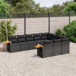 vidaXL 10 részes fekete polyrattan kerti ülőgarnitúra párnákkal (3227175)