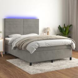 vidaXL világosszürke bársony rugós és LED-es ágy matraccal 140x200 cm (3136185)