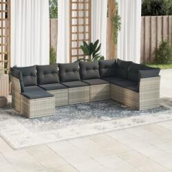 vidaXL 8 részes világosszürke polyrattan kerti ülőgarnitúra párnával (3218052)