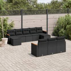 vidaXL 10 részes fekete polyrattan kerti ülőgarnitúra párnákkal (3258814)