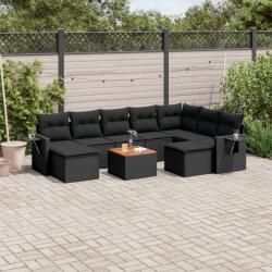 vidaXL 10 részes fekete polyrattan kerti ülőgarnitúra párnákkal (3257175)