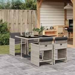 vidaXL 5részes világosszürke polyrattan kerti étkezőgarnitúra párnával (3277846)