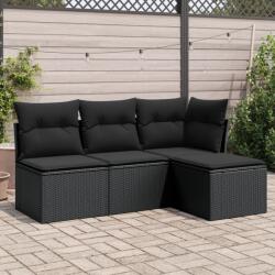 vidaXL 4 részes fekete polyrattan kerti ülőgarnitúra párnákkal (3249334)