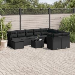 vidaXL 11 részes fekete polyrattan kerti ülőgarnitúra párnákkal (3218595)