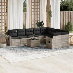 vidaXL 10 részes világosszürke polyrattan kerti ülőgarnitúra párnákkal (3252989)