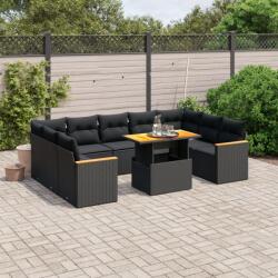 vidaXL 11 részes fekete polyrattan kerti ülőgarnitúra párnákkal (3273246)