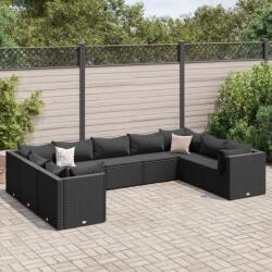 vidaXL 9 részes fekete polyrattan kerti ülőgarnitúra párnákkal (3308267)