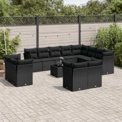 vidaXL 13 részes fekete polyrattan kerti ülőgarnitúra párnákkal (3250374)