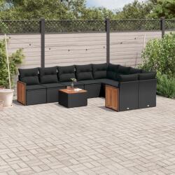 vidaXL 10 részes fekete polyrattan kerti ülőgarnitúra párnákkal (3260389) - vidaxl