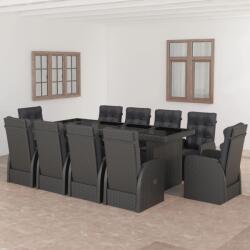 vidaXL 11 részes fekete polyrattan kültéri étkezőszett párnákkal (3059351)