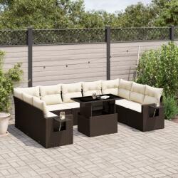 vidaXL 10 részes barna polyrattan kerti ülőgarnitúra párnákkal (3268113)