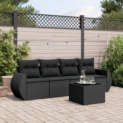 vidaXL 5 részes fekete polyrattan kerti kanapészett párnákkal (3221084)