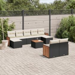 vidaXL 10 részes fekete polyrattan kerti ülőgarnitúra párnákkal (3260488)