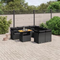 vidaXL 9 részes fekete polyrattan kerti ülőgarnitúra párnákkal (3270719)